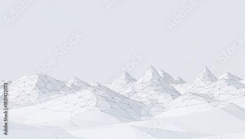 Fototapeta Naklejka Na Ścianę i Meble -  Abstract polygonal landscape illustration with geometric low poly mountains in white and gray