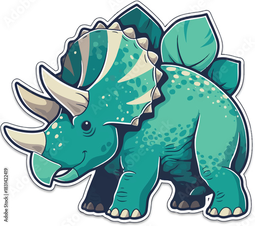 Gentle Giant: A vibrant illustration of a friendly triceratops with a playful grin, a captivating journey into the prehistoric past, where the charm of a dinosaur invites exploration and imagination.