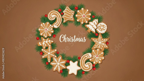 Christmas gingerbread wreath cookies holiday decoration seasonal baked goods festive treat design background image