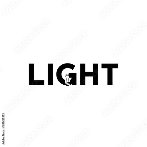 Black word light with lightbulb icon replacing letter g