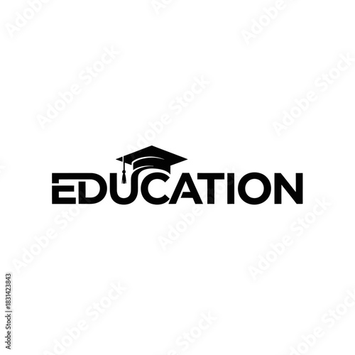 Black silhouette logo text education with graduation cap icon