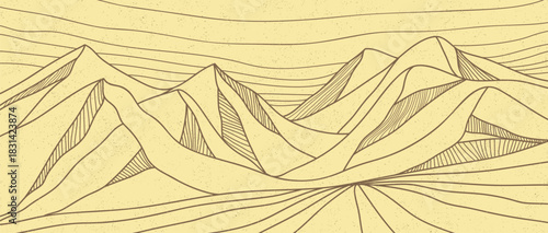 Minimalist Mountain with line art texture. Abstract mountain landscapes backgrounds. mountains range and hill. use for wall art prints, poster Art Decoration, banner