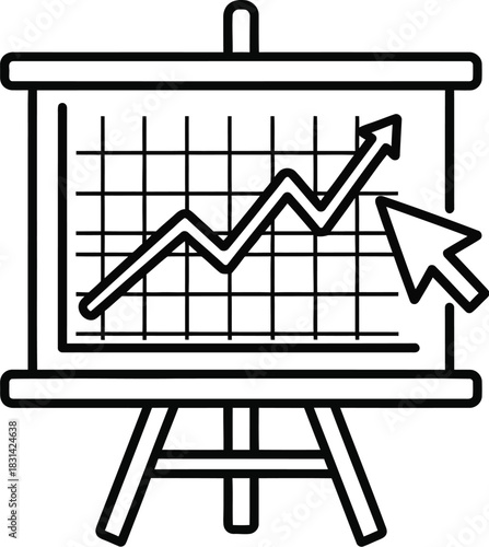 Line graph displayed on an easel representing growth and data analysis