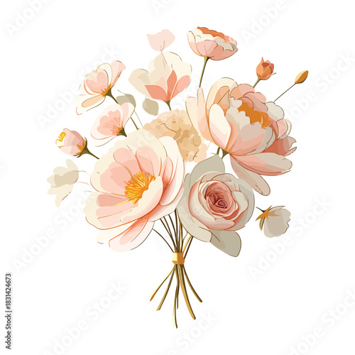Soft Watercolor Floral Bouquet Illustration - Wedding Spring Vector