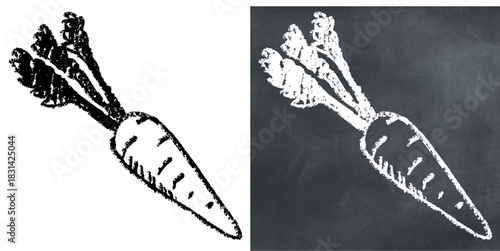 Chalk Handdrawn Carrot Vector Ideal for menu, food, recipe, and healthy garden graphics in a rough chalkboard style. Symbolizes simple produce, nutrition, and root vegetable.