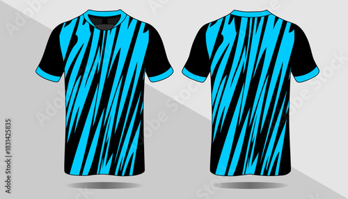 Bold Black and Blue Striped Sports Jersey Design for Athletic Wear and Apparel Projects