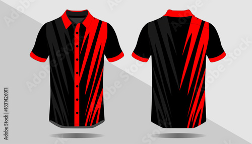 Stylish Black and Red Short Sleeve Shirt Design with Sharp Stripes for Modern Fashion