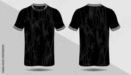 Black Short Sleeve T-Shirt with Abstract Design and Contrasting Trim for Casual Wear