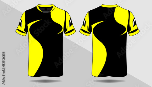 Sporty Athletic T-Shirt Design in Black and Yellow with Unique Swirl Pattern and Style