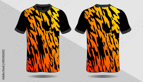 Stylish Black and Orange Gradient T-shirt Design with Abstract Flame Pattern