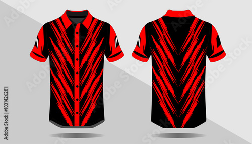 Stylish Red and Black Short Sleeve Shirt with Bold Brushstroke Design for Casual Wear