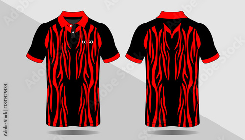 Striking Black and Red Flames Design on Stylish Polo Shirt for Casual Wear and Sports
