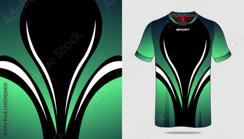 Abstract Pattern Design for Sport Jersey with Green and Black Color Scheme