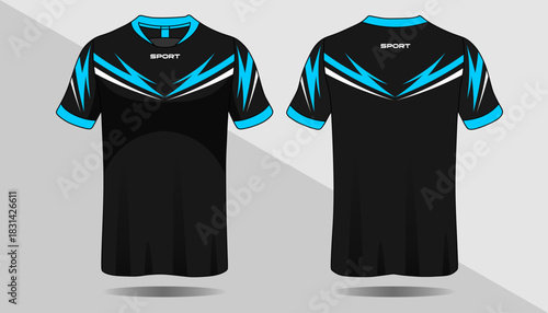 Black Sport Shirt with Blue Accents and Dynamic Design for Athletic Wear and Training