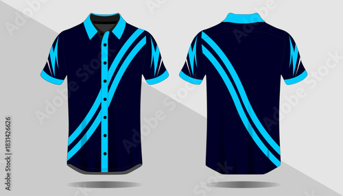 Stylish Blue and Black Short Sleeve Shirt Design with Modern Graphic Lines
