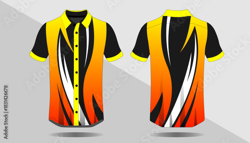 Vibrant Short Sleeve Shirt Design with Black, Yellow, and Orange Color Scheme