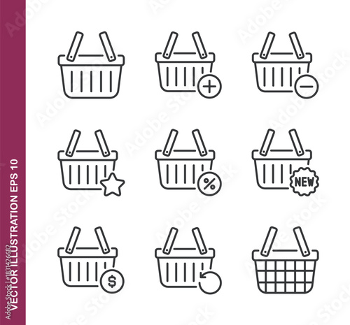 Shopping basket line icons - Mini collection and editable stroke series icon