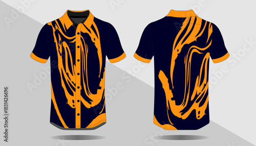 Stylish and Vibrant Short Sleeve Shirt Design with Abstract Patterns and Color Splashes