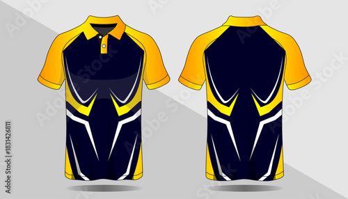 Sporty Short-Sleeve Polo Shirt Design in Blue, Yellow and White for Active Lifestyle
