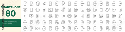 Smartphone icon set. Editable line icons. Vector illustration.	