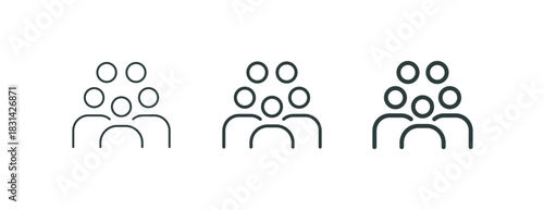 Corporate employee team, professional collective outline icons. Line signs group of five person symbols. Vector isolated pictograms for web and app on white background editable stroke.