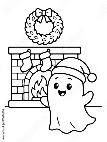 A Christmas Spirit: a festive illustration of a friendly ghost, radiating the holiday cheer and Christmas spirit with a smile, the essence of joy and wonder.