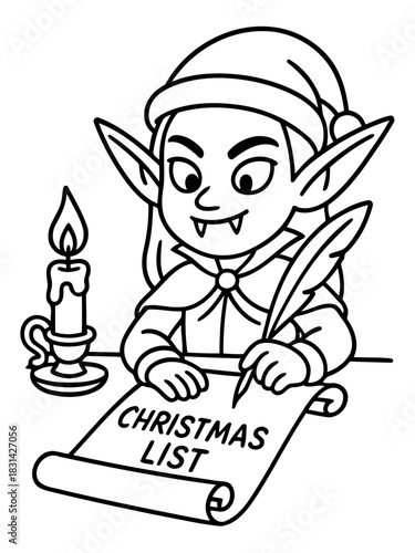 Festive Elf's List: A charming elf meticulously pens down names on the Christmas list, illuminated by the soft glow of a candle, creating a sense of anticipation and holiday cheer.