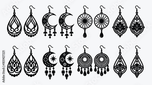 Elegant Earrings Silhouette Collection with Various Designs for Crafts or Jewelry