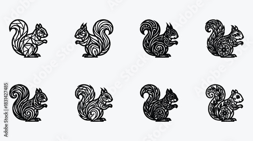 Elegant Squirrel Silhouette Collection Decorative Animal Design Vector Graphic Resource