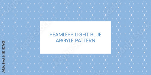 Seamless Light Blue Argyle Pattern. Geometric Diamond Vector Background. Subtle Winter Texture.