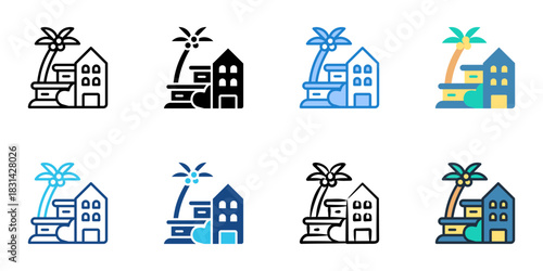 Resort icon set multiple style vector collection. Editable Stroke 
