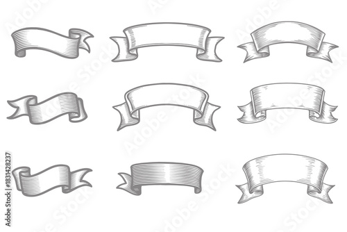 Vintage style paper ribbon illustrations. hand drawn Doodle isolated ribbon. Eps 10