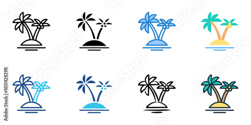 Palm tree icon set multiple style vector collection. Editable Stroke 
