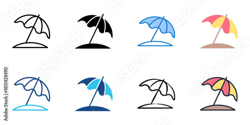 Umbrella icon set multiple style vector collection. Editable Stroke 
