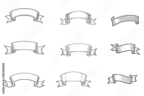 Vintage ribbon banner illustrations. hand drawn Doodle isolated ribbon. Eps 10