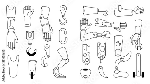 Collection of colorful prosthetic limbs and assistive devices art