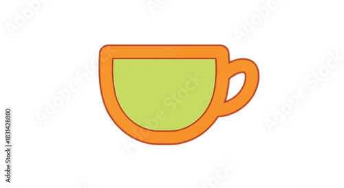 Simple Green Tea Cup Icon with Orange Outline.