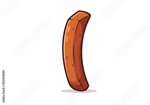 Cartoon illustration of a single french fry with a curved shape.