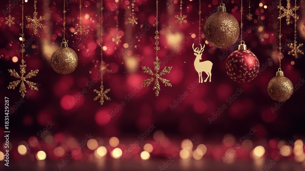 Fototapeta premium Festive Christmas Decorations with Ornaments and Snowflakes