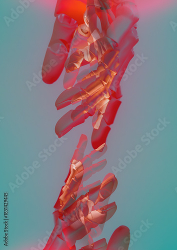 Colorful hands reaching in connection