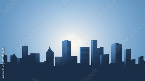 Wallpaper Mural A stylized, monochromatic blue skyline silhouette against a gradient sky. Simple, modern design evokes urban sophistication. Abstract city view, crisp shapes and lines. Torontodigital.ca
