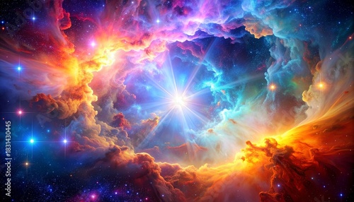 Cosmic Nebula with Bright Star.