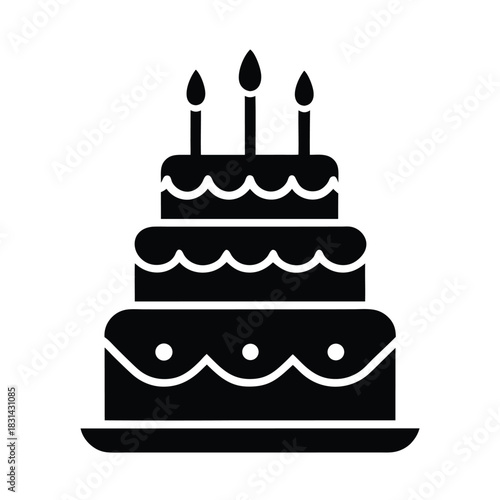 Birthday Cake Three Tiers Candles Icon Vector Illustration