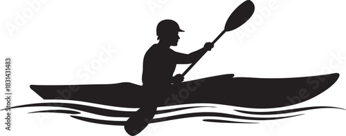 Black silhouette of person kayaking in the water sports activity