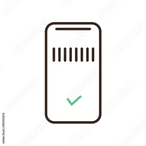 バーコードでキャッシュレス決済を完了したスマートフォンのイラスト