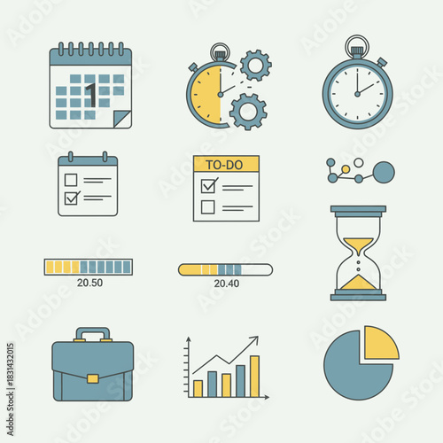 Master your schedule and deadlines with these modern icons representing planning, productivity, and business success for dynamic project management