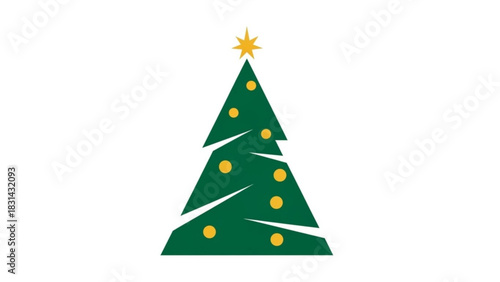 Stylized christmas tree with a gold star and ornaments on a white background perfect for holiday cards and festive designs this december season