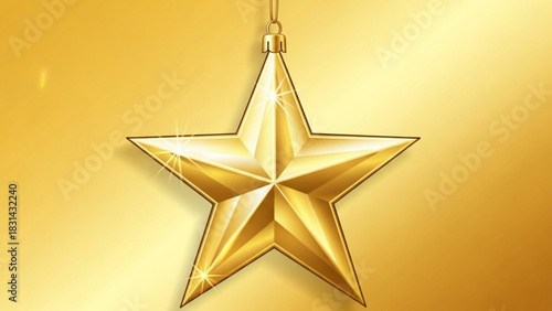 Elegant golden star ornament hanging against a shimmering gold background creating a festive and luxurious holiday atmosphere for celebrations
