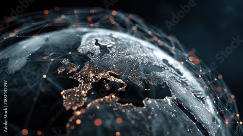 Conceptual image of earth with digital network, global connections, data transfer and technology