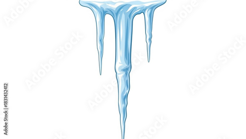 Three icicles hanging down with a melting appearance on a white background representing winter season and cold temperatures in a cartoon style illustration